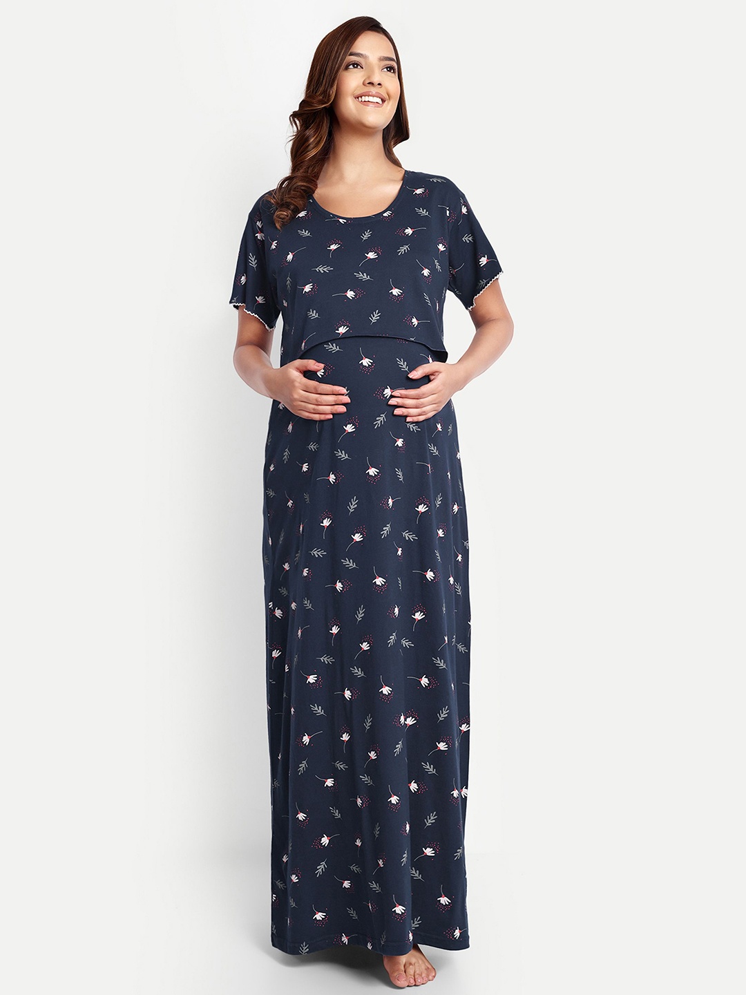 

THE MAMA KLUB Printed Maxi Nightdress, Navy blue