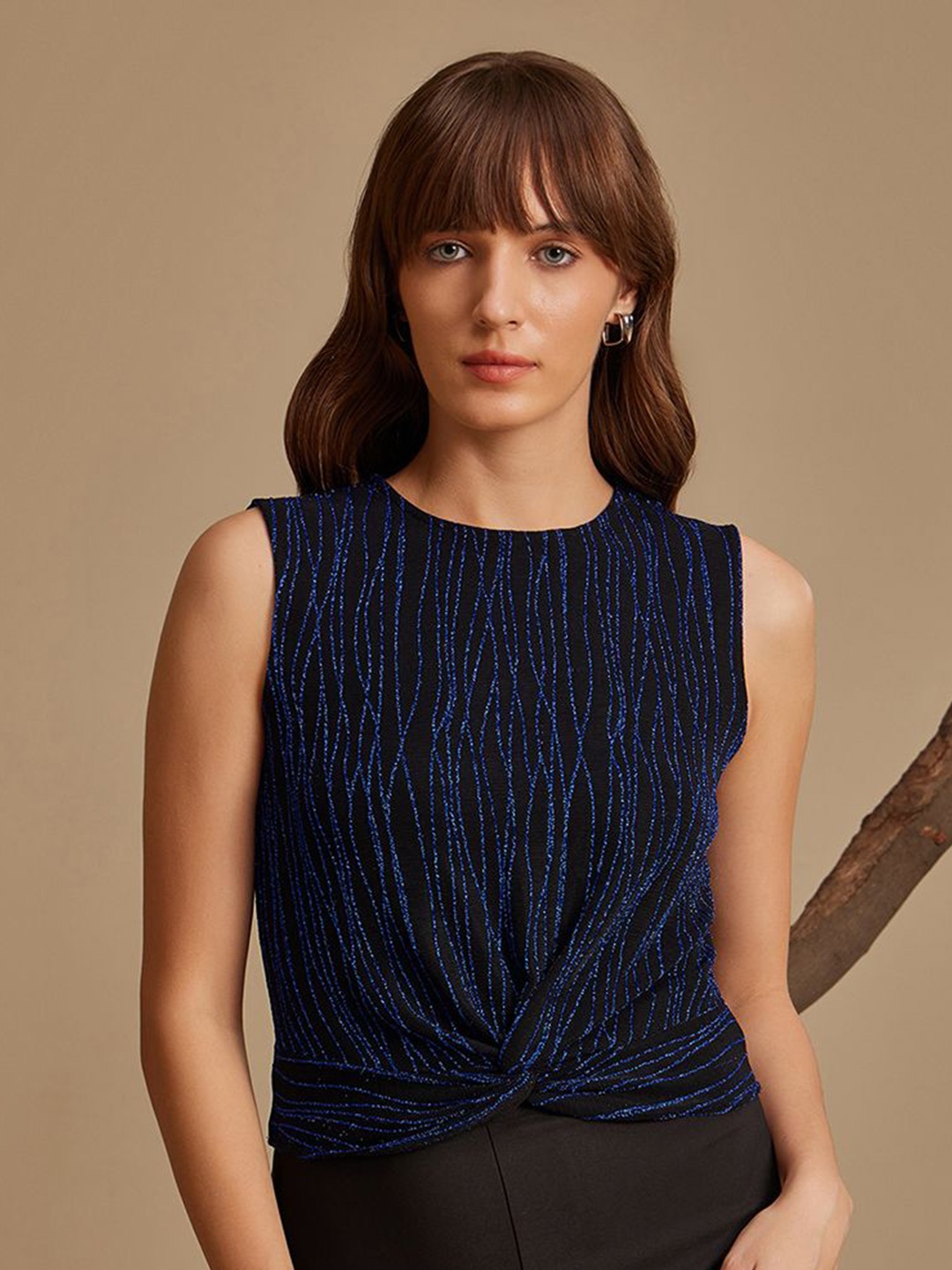 

Kazo Women Embellished Round Neck Nylon Top, Blue