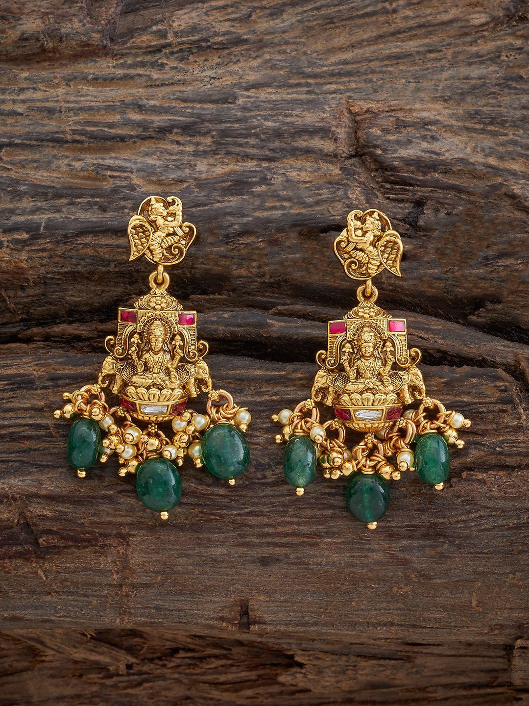 

Kushal's Fashion Jewellery 92.5 Pure Silver Gold-Plated Temple Drop Earrings, Red