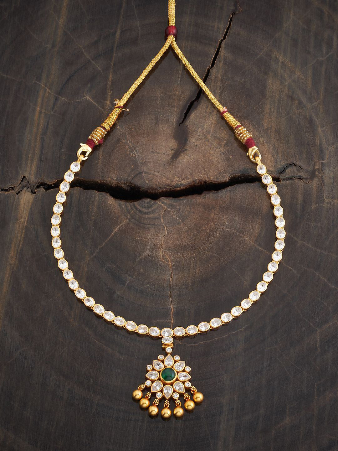 

Kushal's Fashion Jewellery 92.5 Pure Silver Gold-Plated Stone Studded Temple Necklace