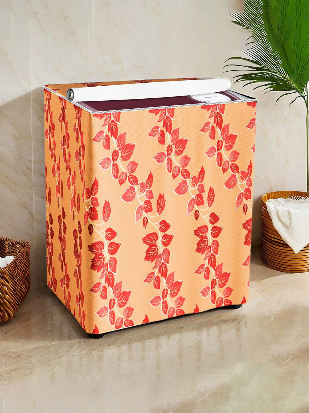 

Kuber Industries Red Printed Semi-Automatic Washing Machine Covers, Orange