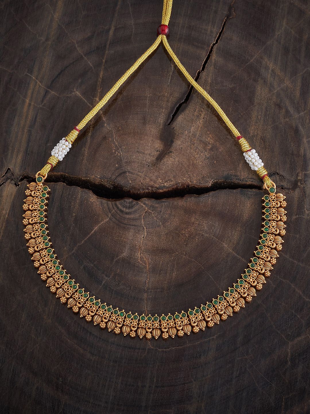 

Kushal's Fashion Jewellery Copper Gold-Plated Stones Studded Antique Necklace
