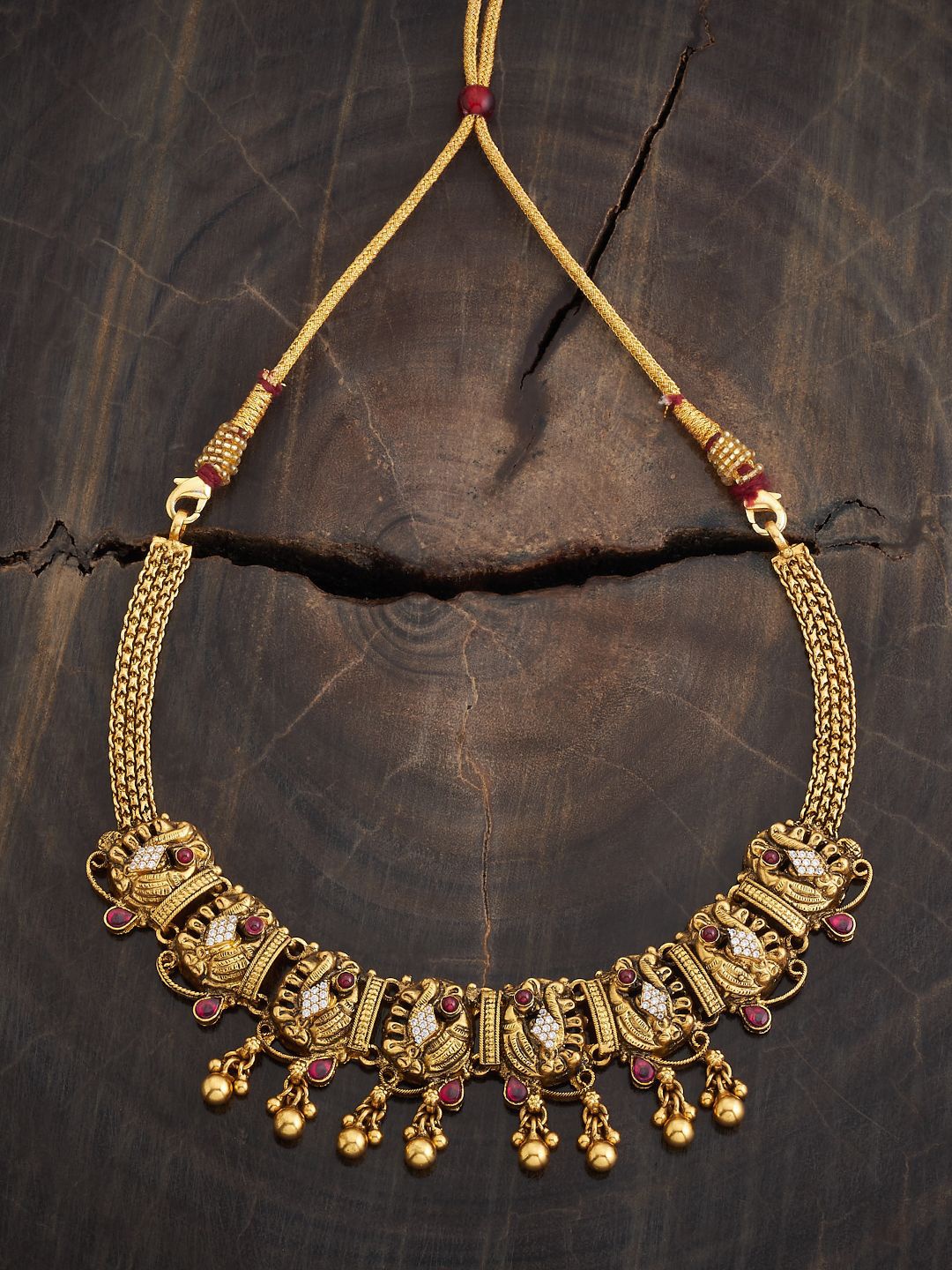 

Kushal's Fashion Jewellery 92.5 Pure Silver Gold-Plated Stone Studded Temple Necklace