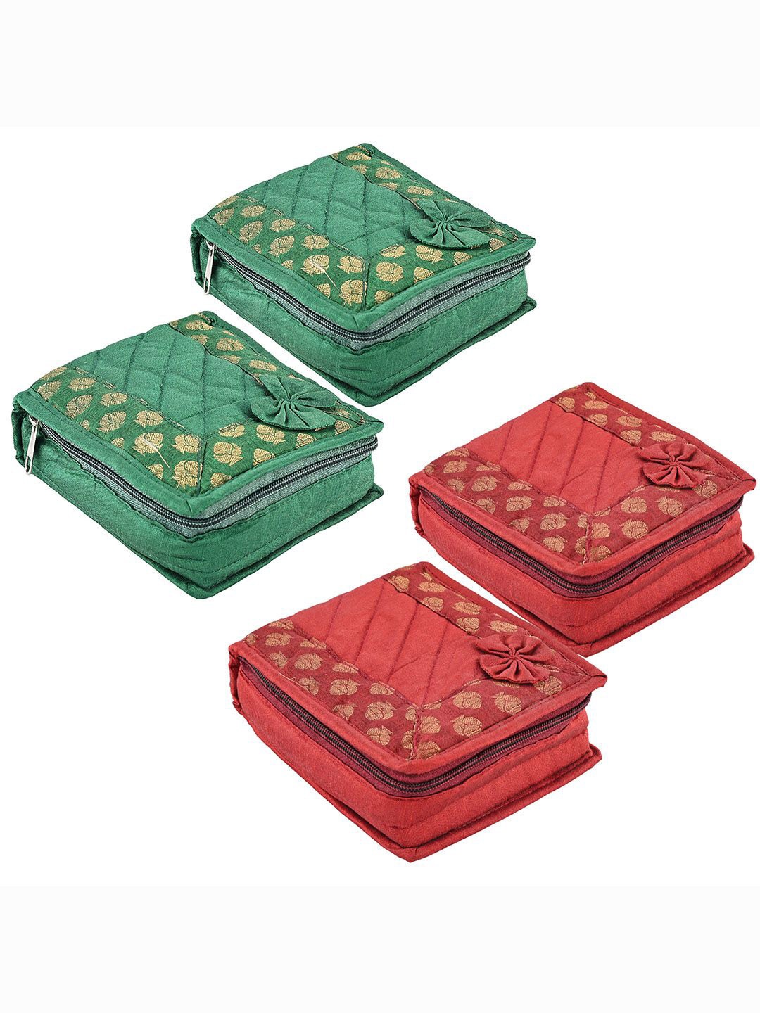 

Kuber Industries Green & Maroon 4 Pieces Printed Wardrobe Jewellery Organisers