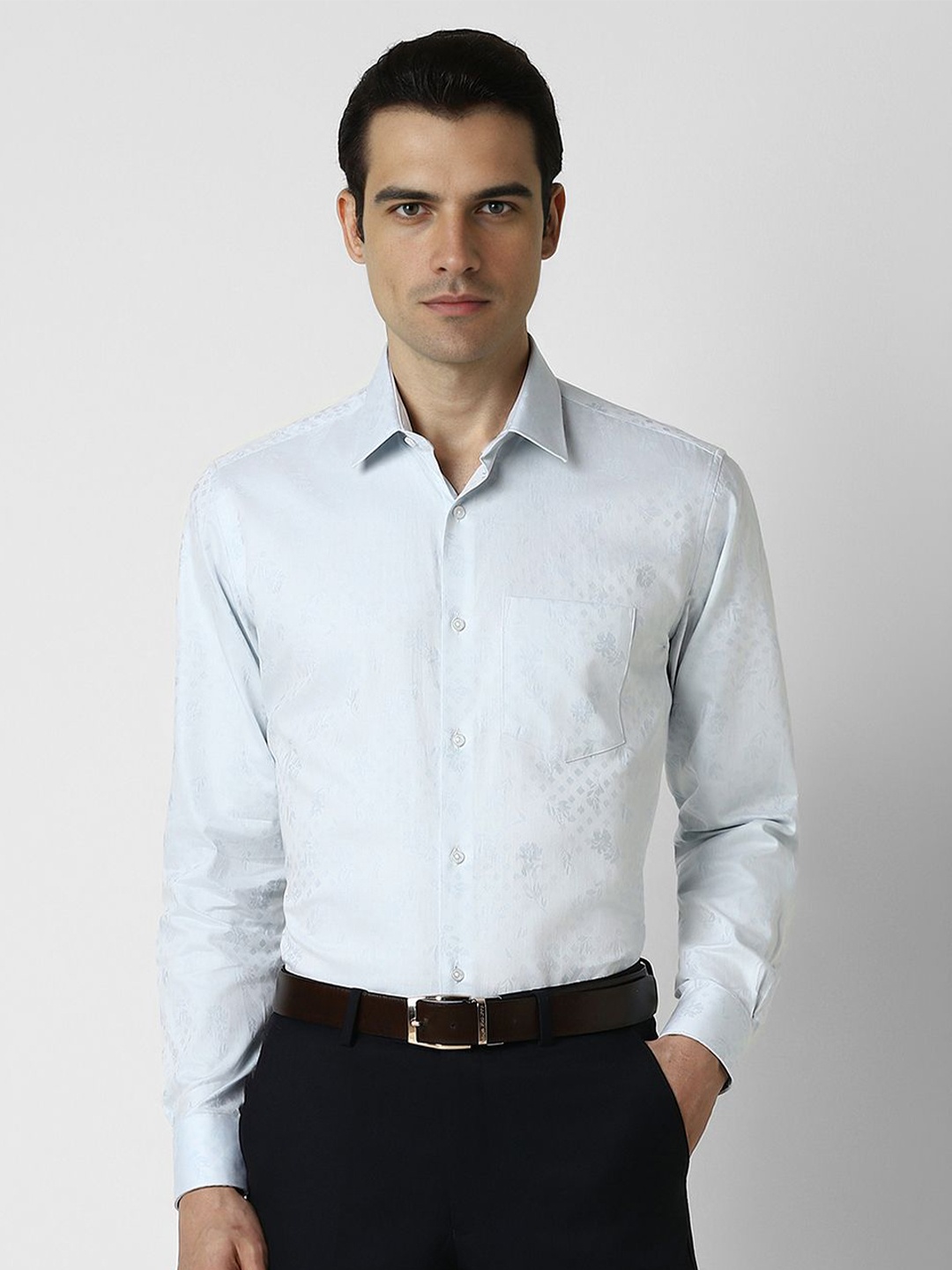 

Van Heusen Men Spread Collar Floral Printed Cotton Formal Shirt, Blue