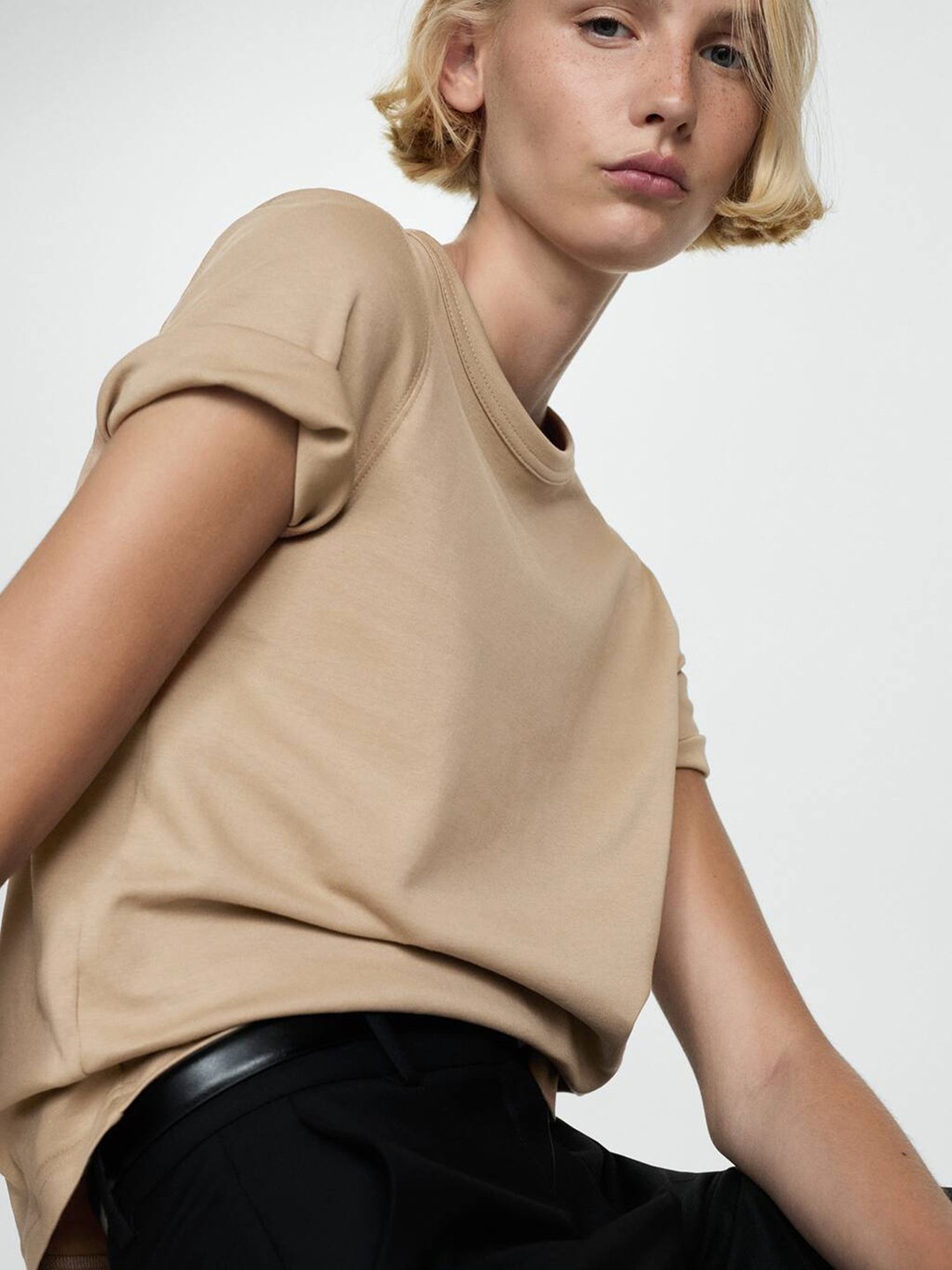 

MANGO Pure Cotton Regular T-shirt, Beige