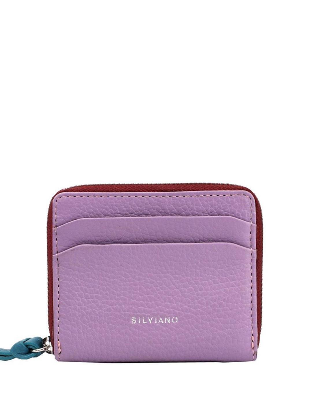 

SILVIANO Unisex Textured Leather Zip Around Wallet, Lavender