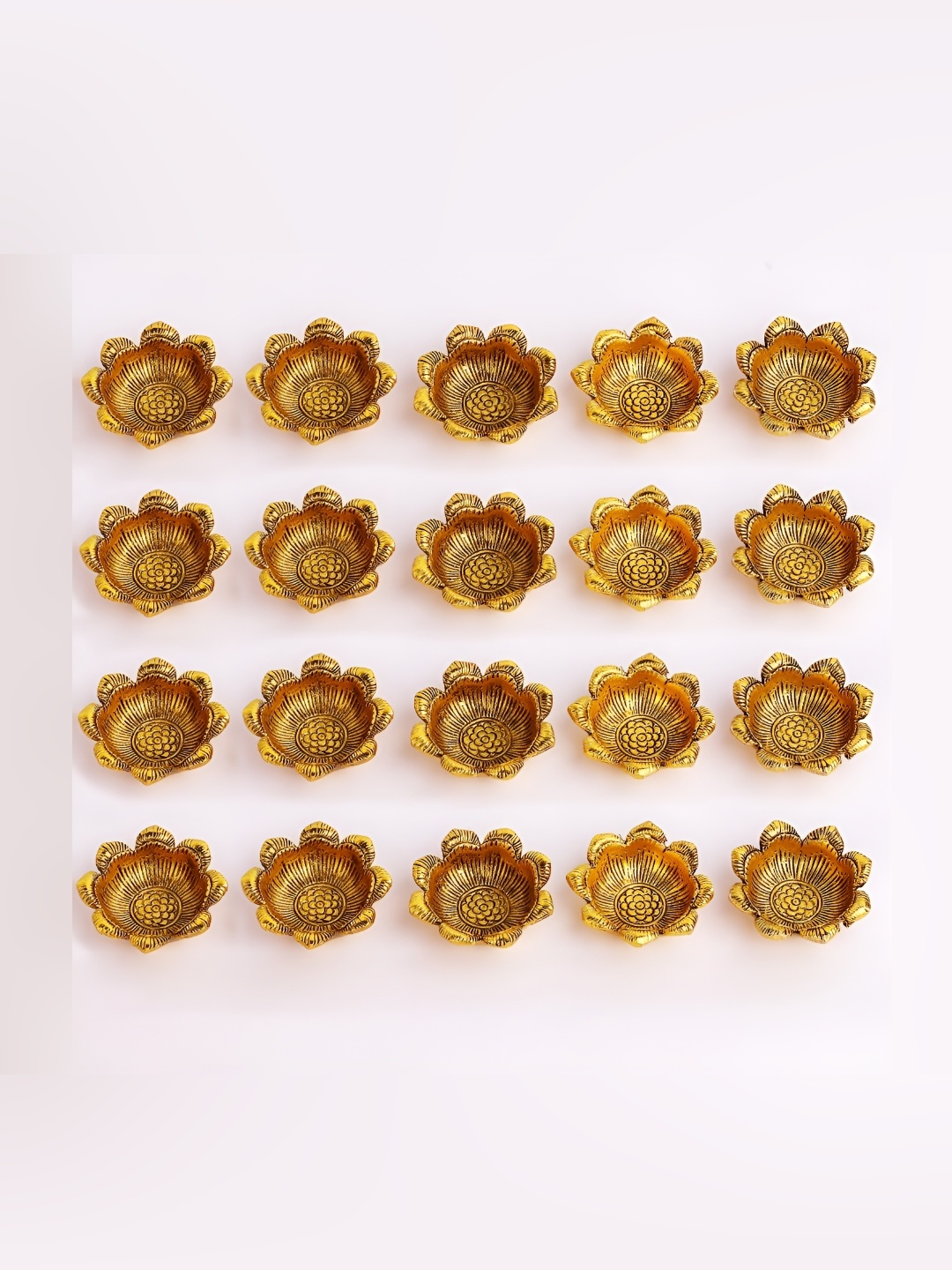 

IndianShelf 20 Pieces Gold Toned Floral Pooja Diyas