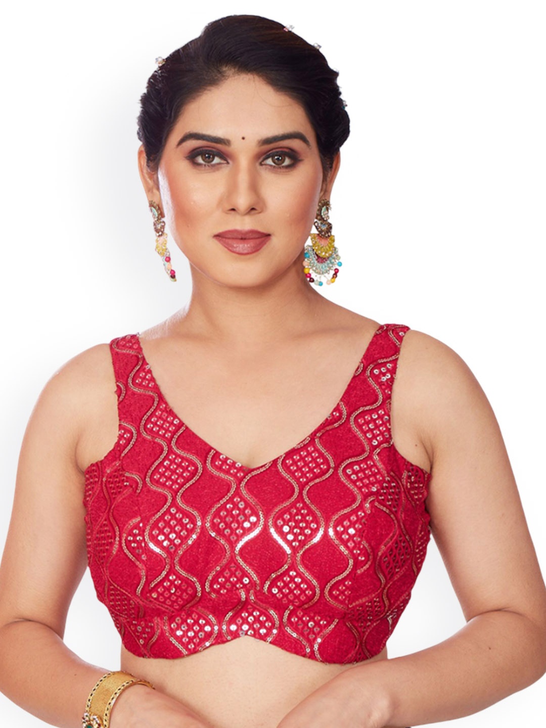 

Mmore Embroidered Padded Saree Blouse, Purple