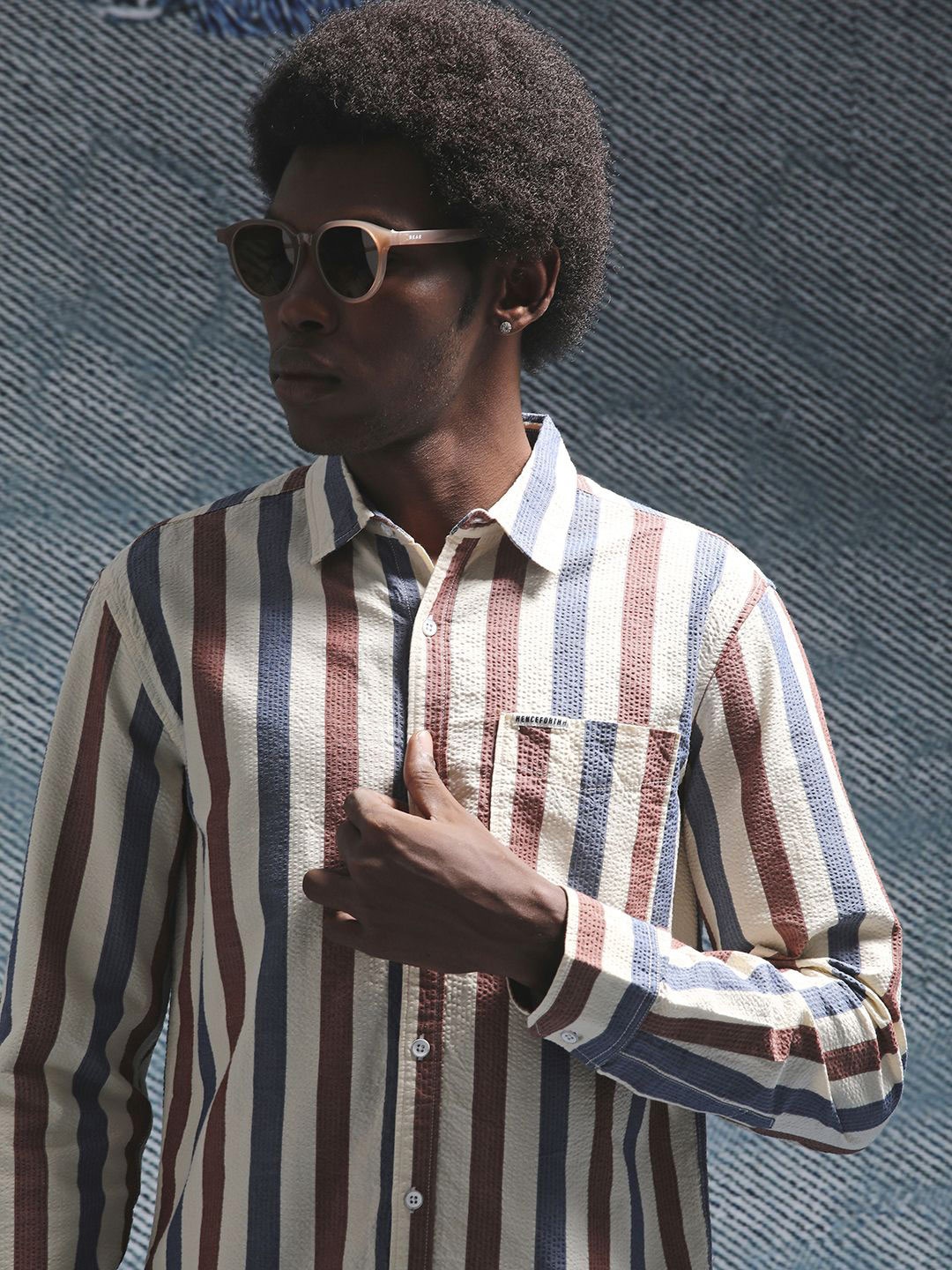 

Henceforth Men Striped Spread Collar Shirt, Brown