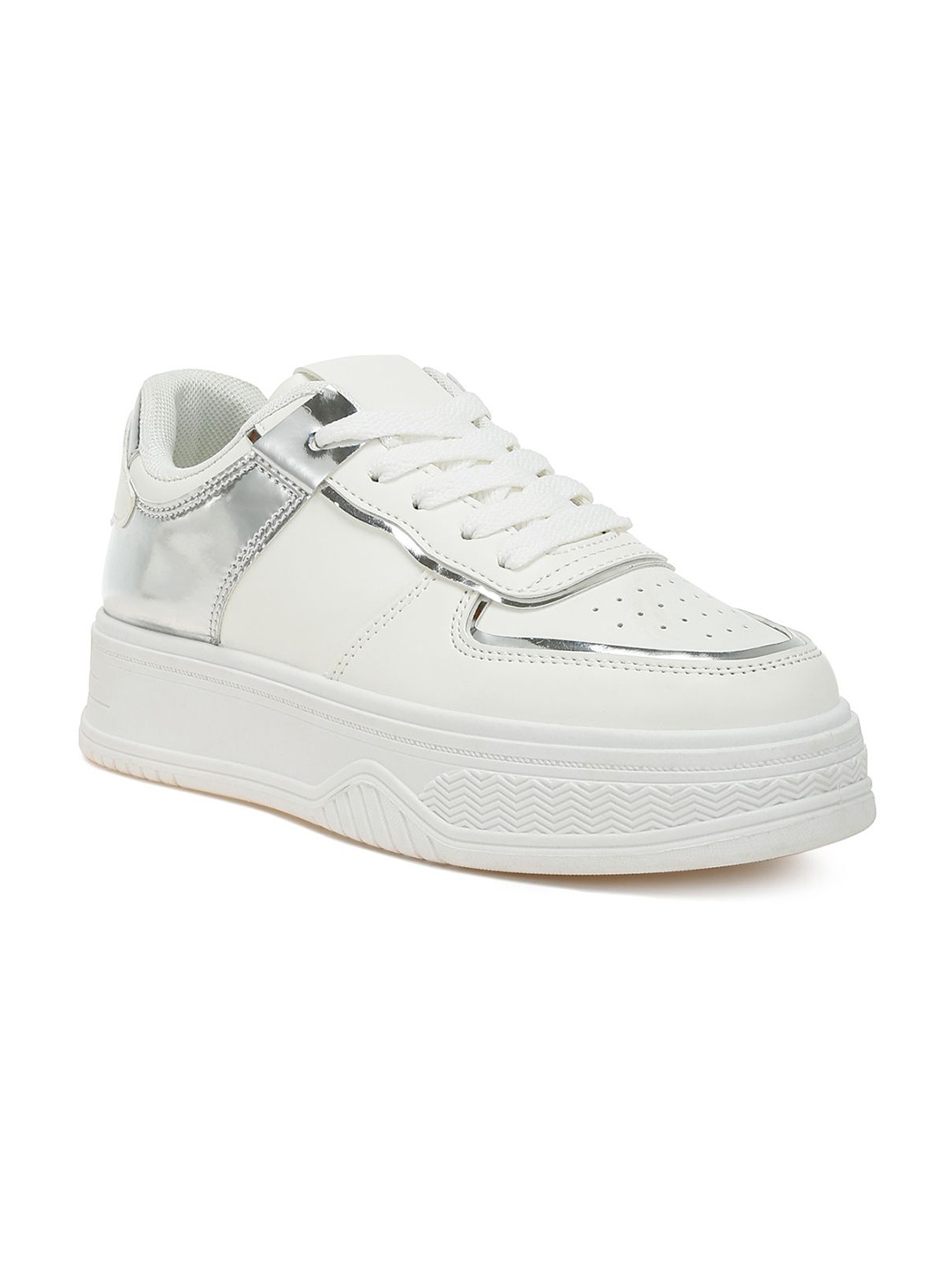 

London Rag Women Leather Metallic Paneling Platform Sneakers, White