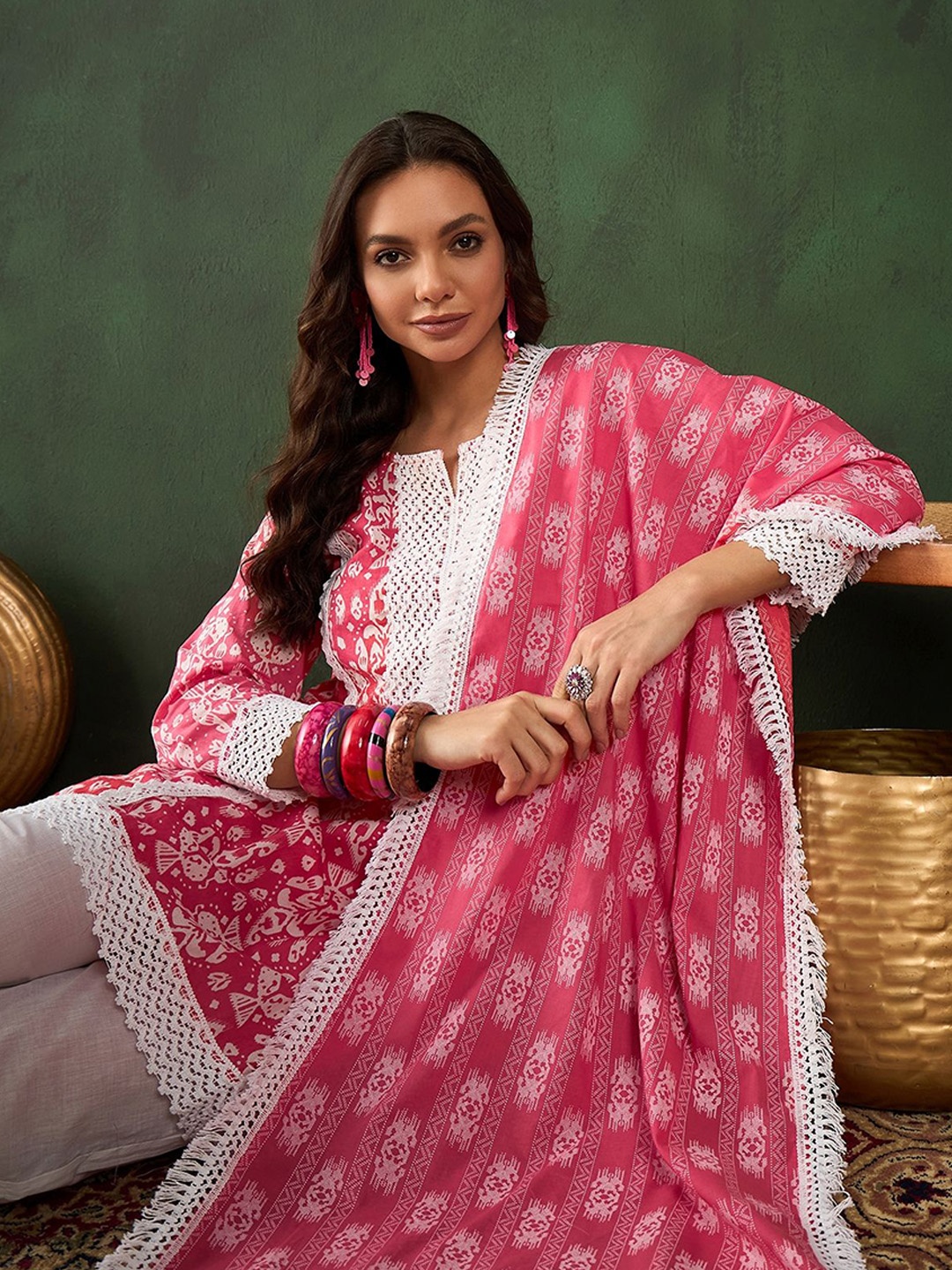 

Sangria Printed Pure Cotton Kurta Set, Peach