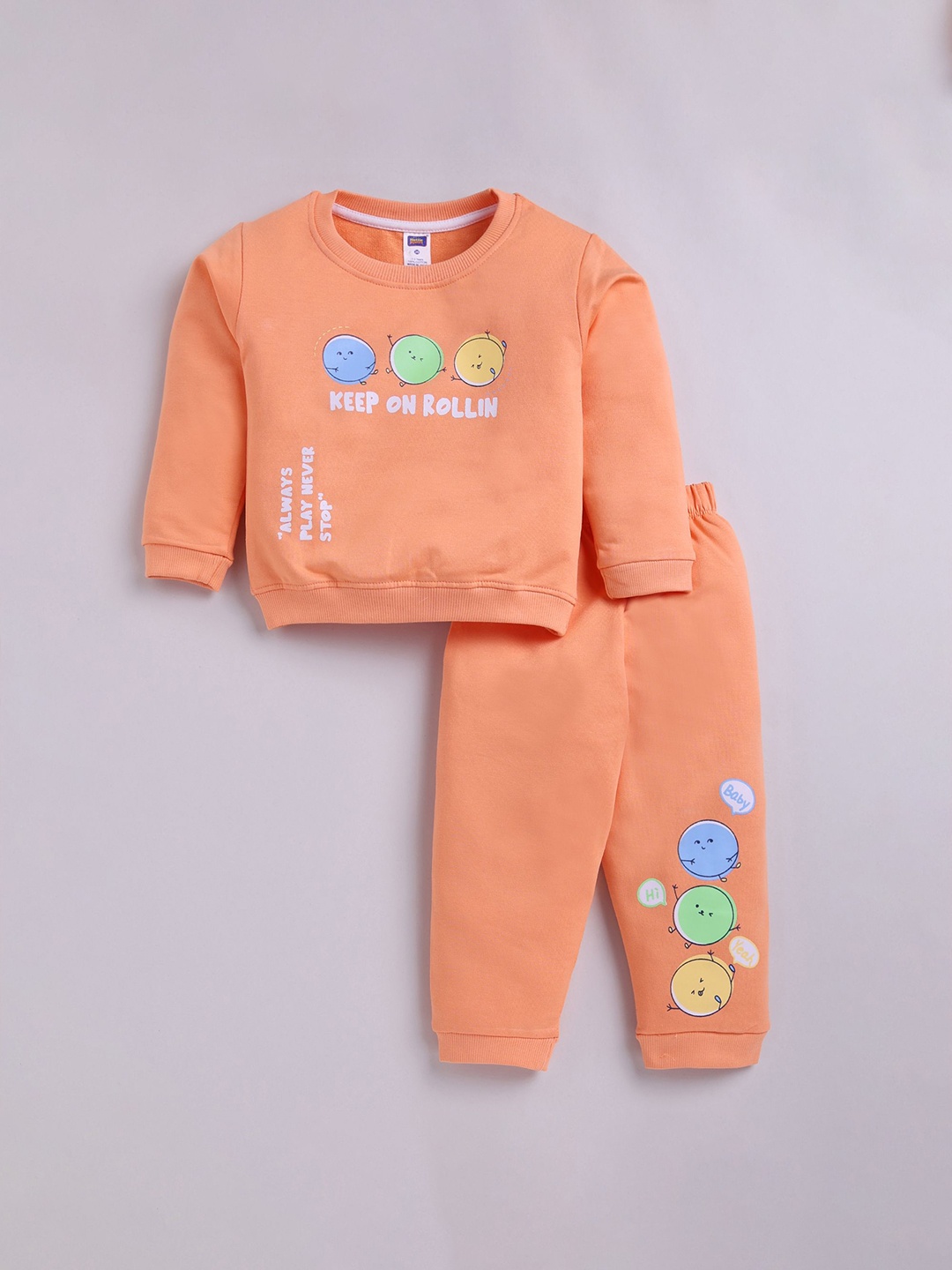 

Nottie Planet Boys Round Neck Pure Cotton Sweatshirt with Joggers, Coral