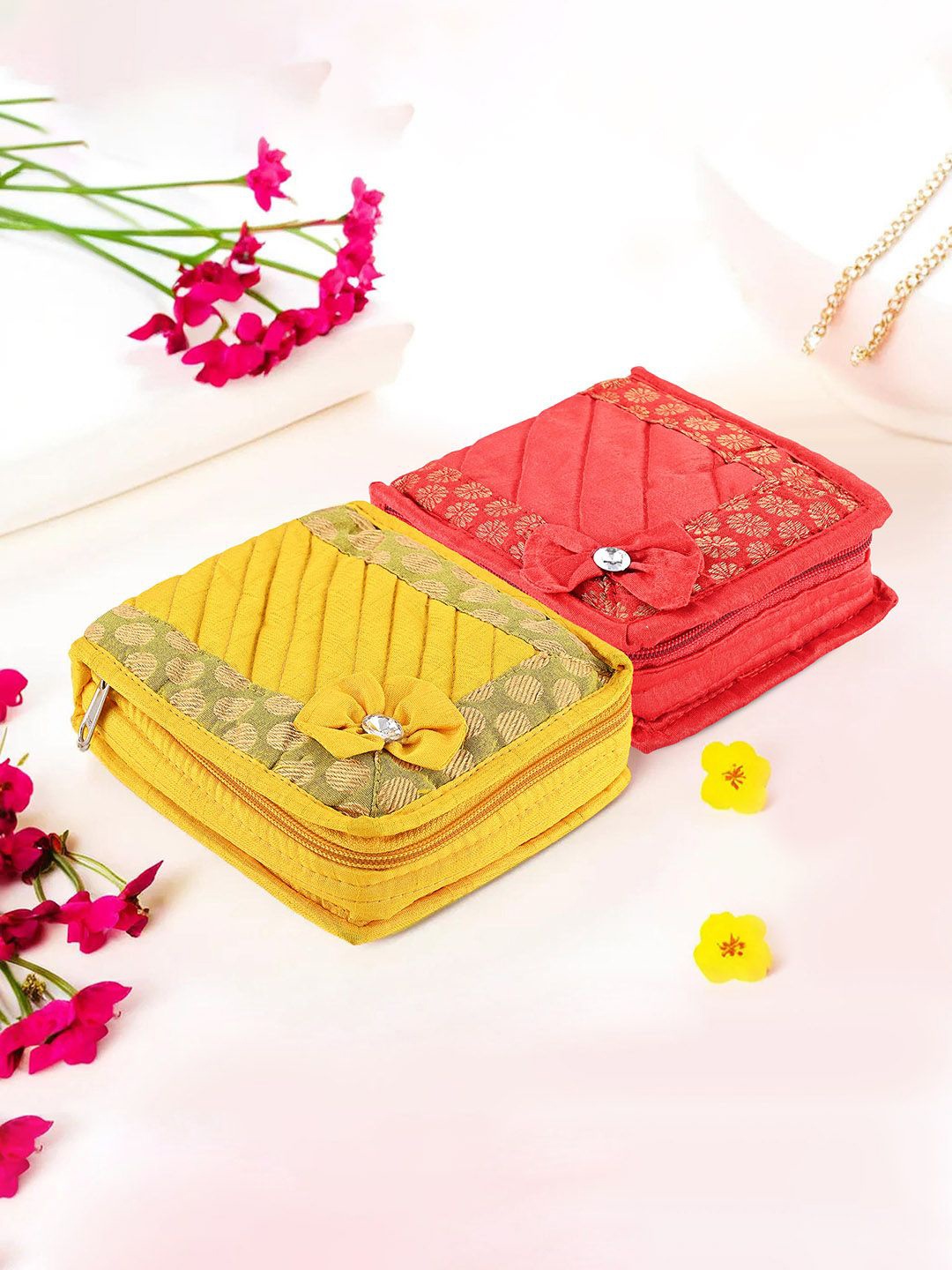 

Kuber Industries Yellow And Red 2 Pieces Printed Bow Jewellery Organiser