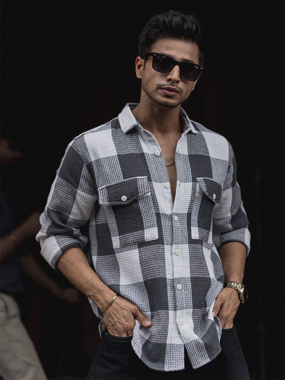 

Powerlook Men Spread Collar Tartan Checked Cotton Casual Shirt, White
