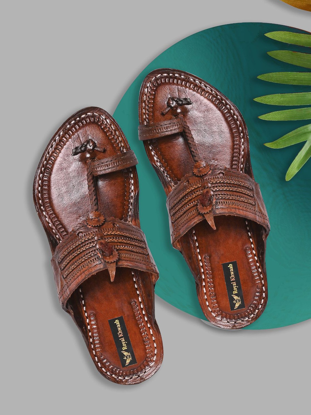 

ROYAL KHWAAB Men Ethnic Leather Comfort Sandals, Brown