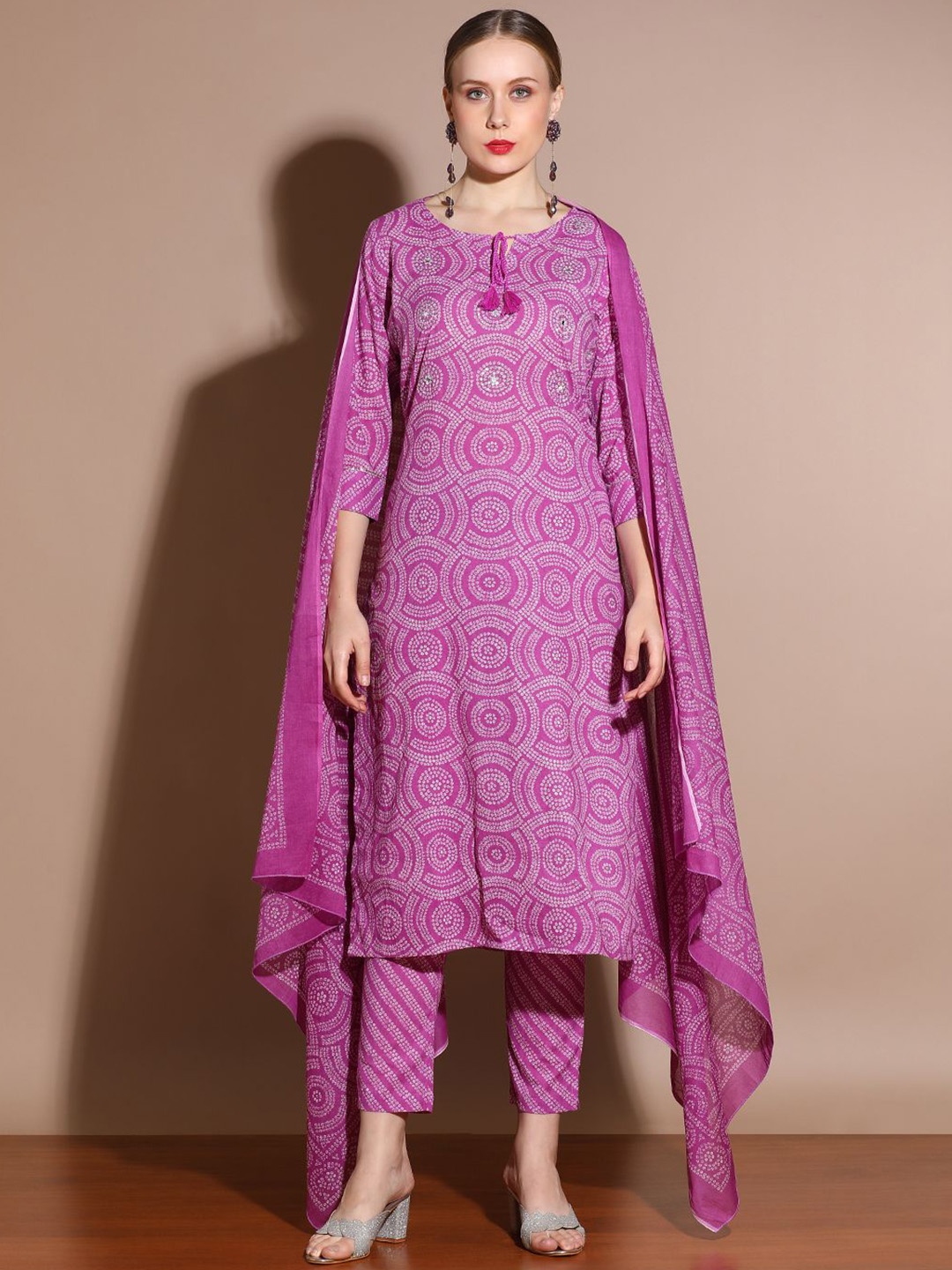 

Anouk Purple Floral Printed Sequinned Pure Cotton Straight Kurta With Trouser & Dupatta