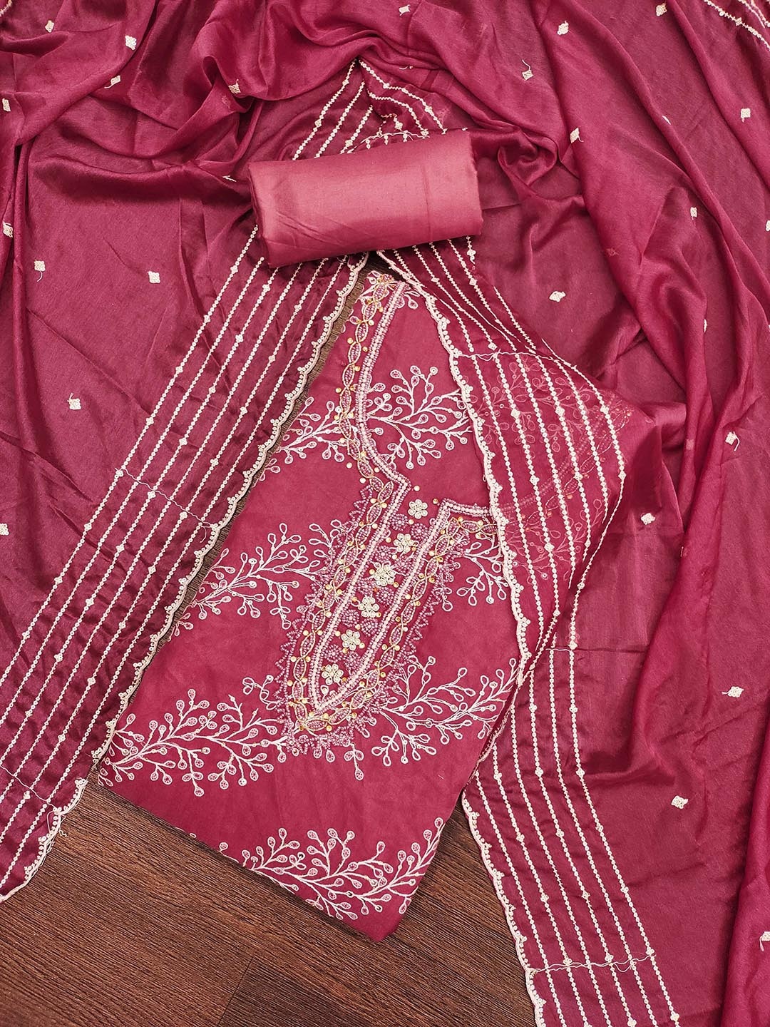 

Maroosh Embroidered Organza Unstitched Dress Material, Pink