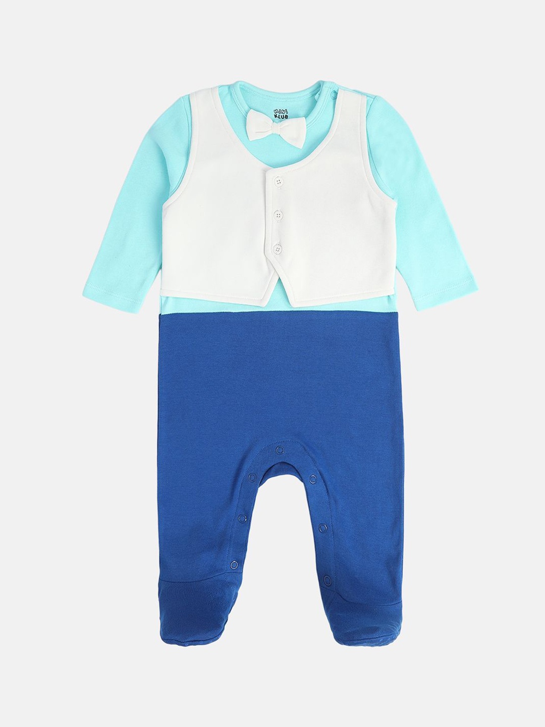 

MINI KLUB Boys Colourblocked Cotton Sleepsuit, Blue