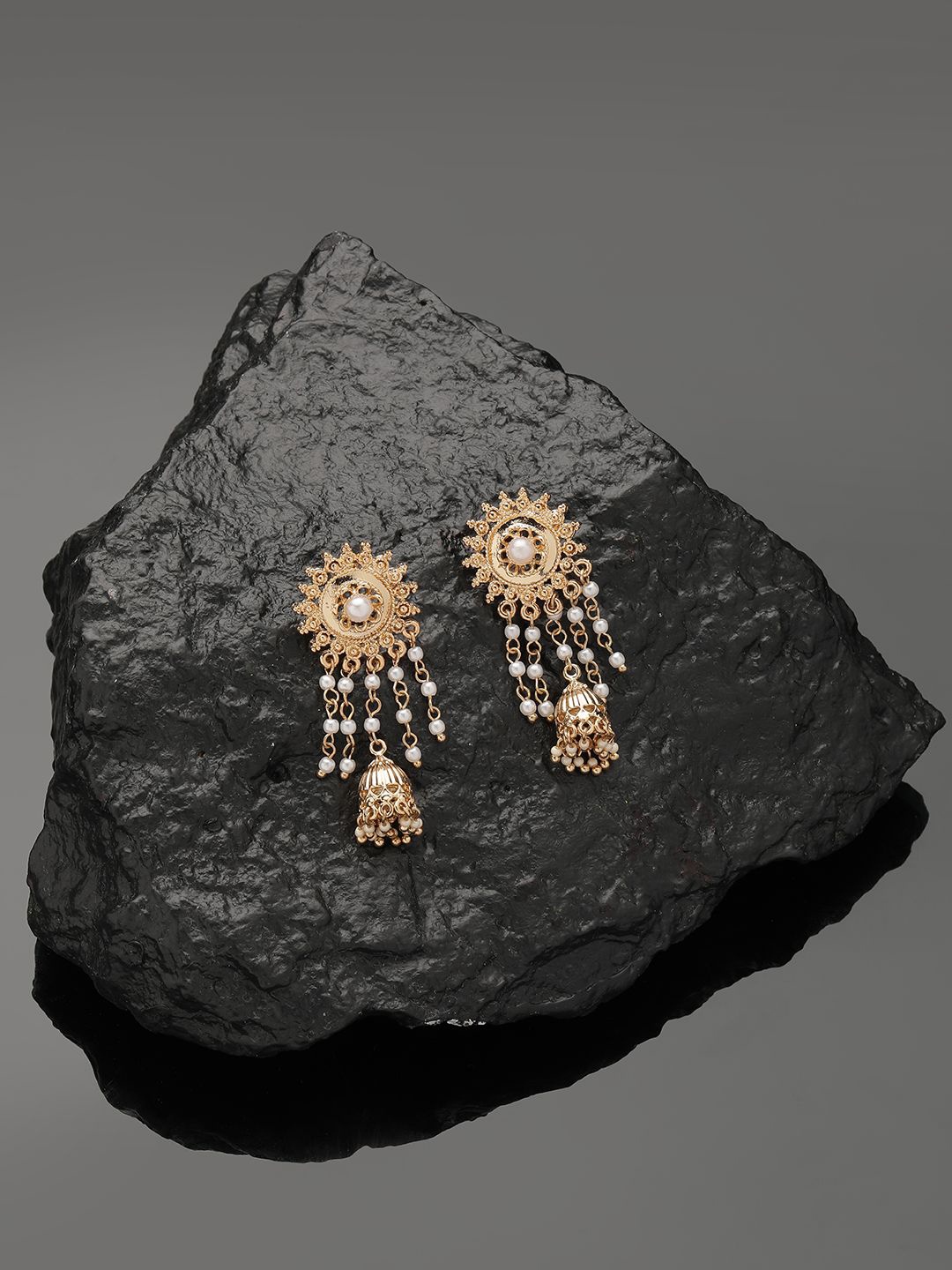 

Kalakrith Milano Circular Pearl Jhumkas, Gold