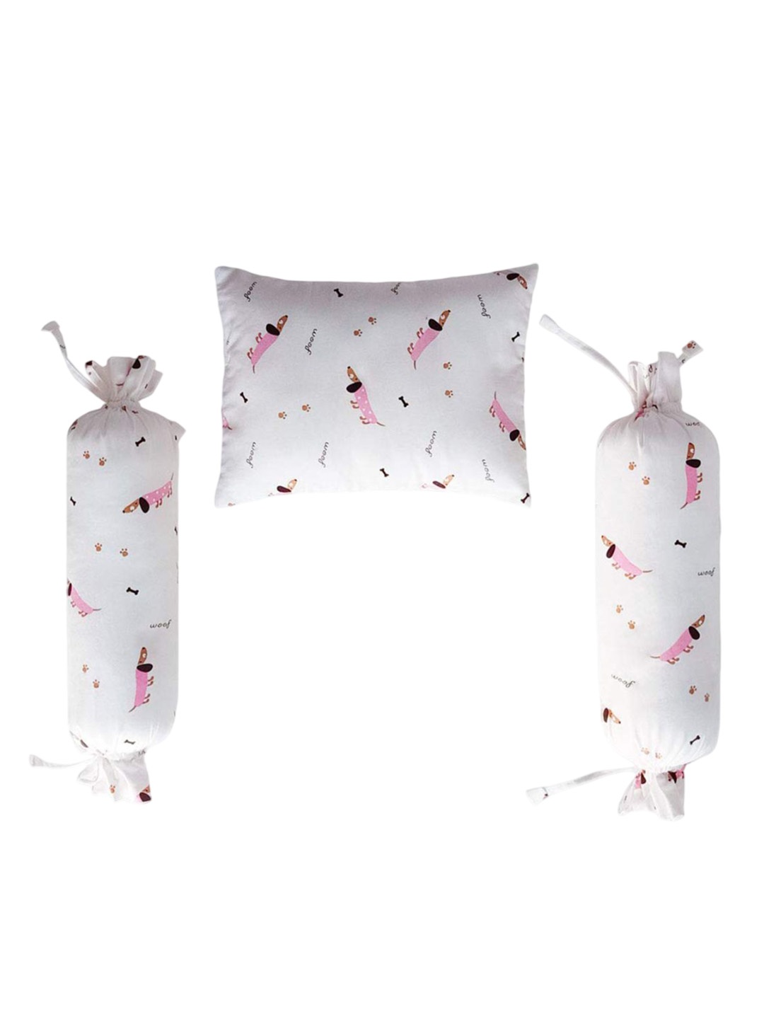 

The White Cradle Pink & White Printed Cotton Bolster With Pillow Set