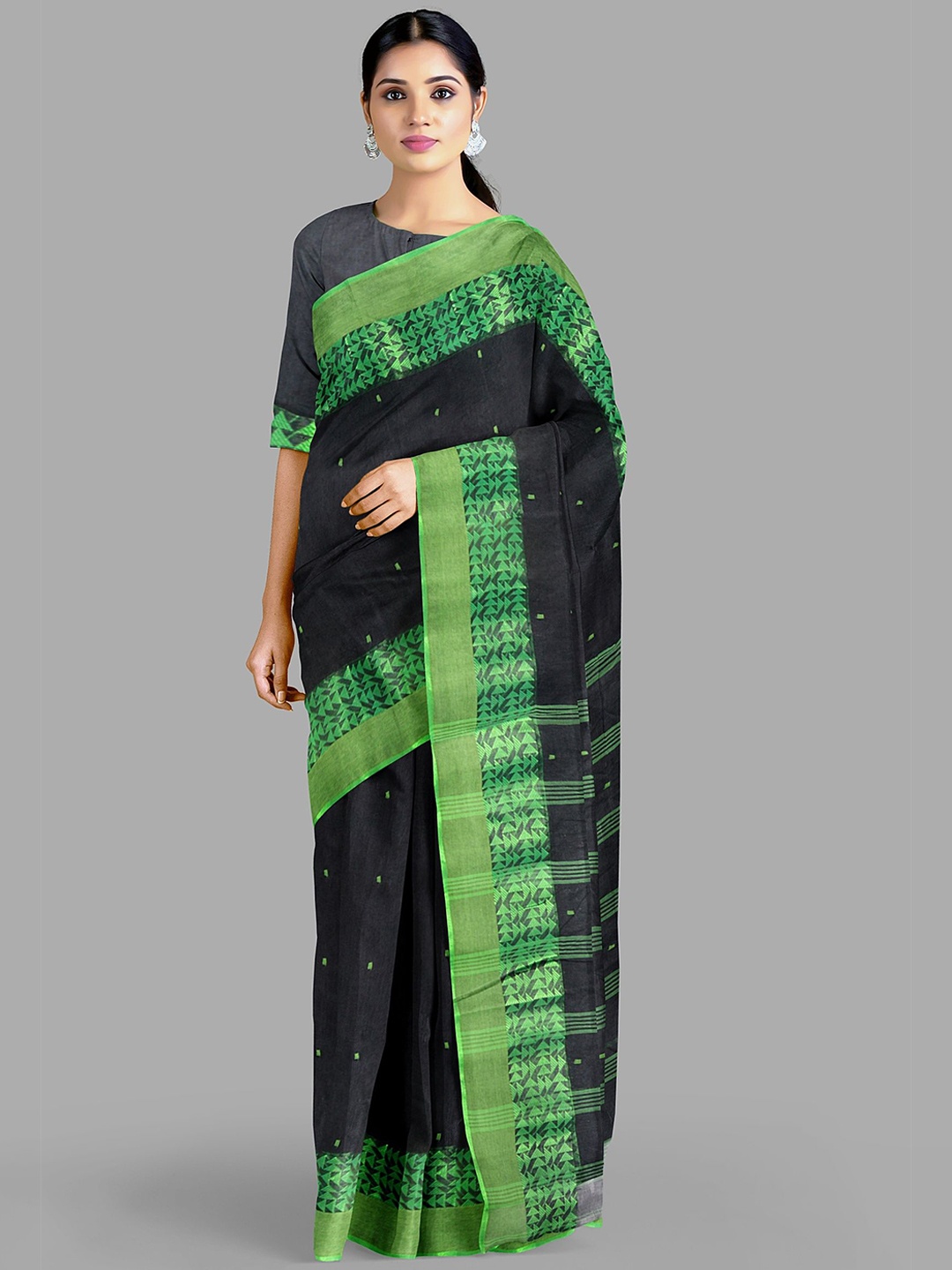 

The Chennai Silks Woven Design Pure Cotton Taant Saree, Black