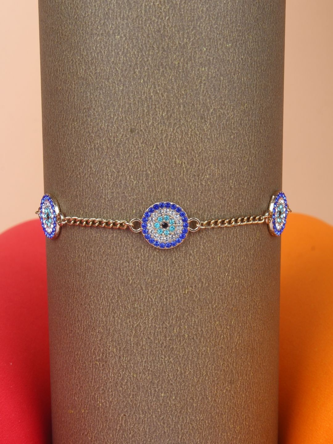 

KPOP Brass Gold-Plated Cubic Zirconia Studded Charm Bracelet