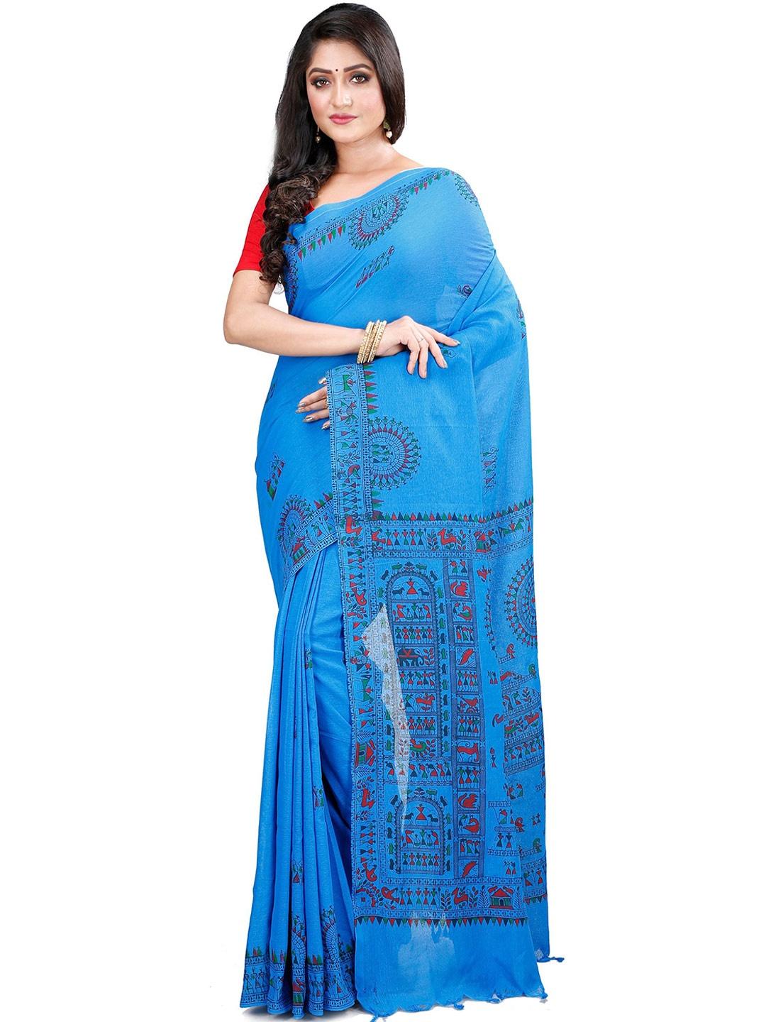 

DipDiya Warli Pure Cotton Taant Saree, Blue