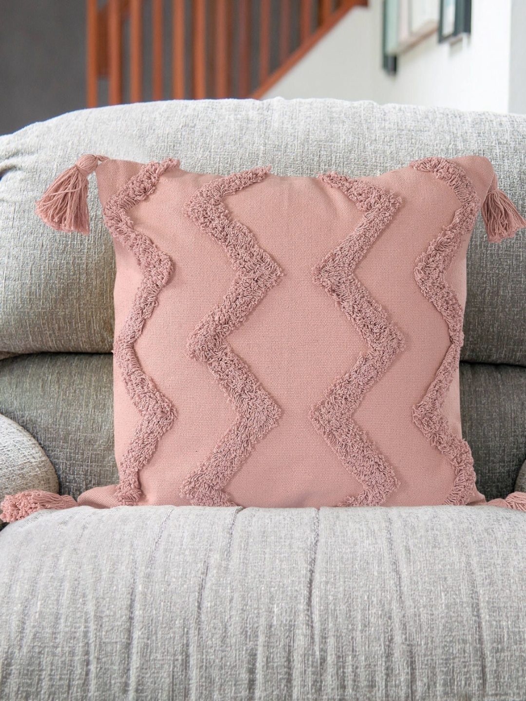 

SASHAA WORLD Pink Striped Square Cushion Covers