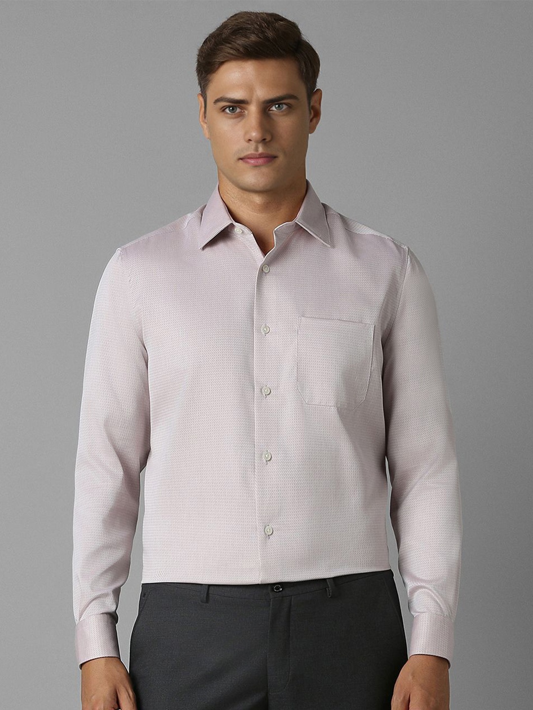 

Louis Philippe Men Classic Spread Collar Textured Cotton Formal Shirt, Grey