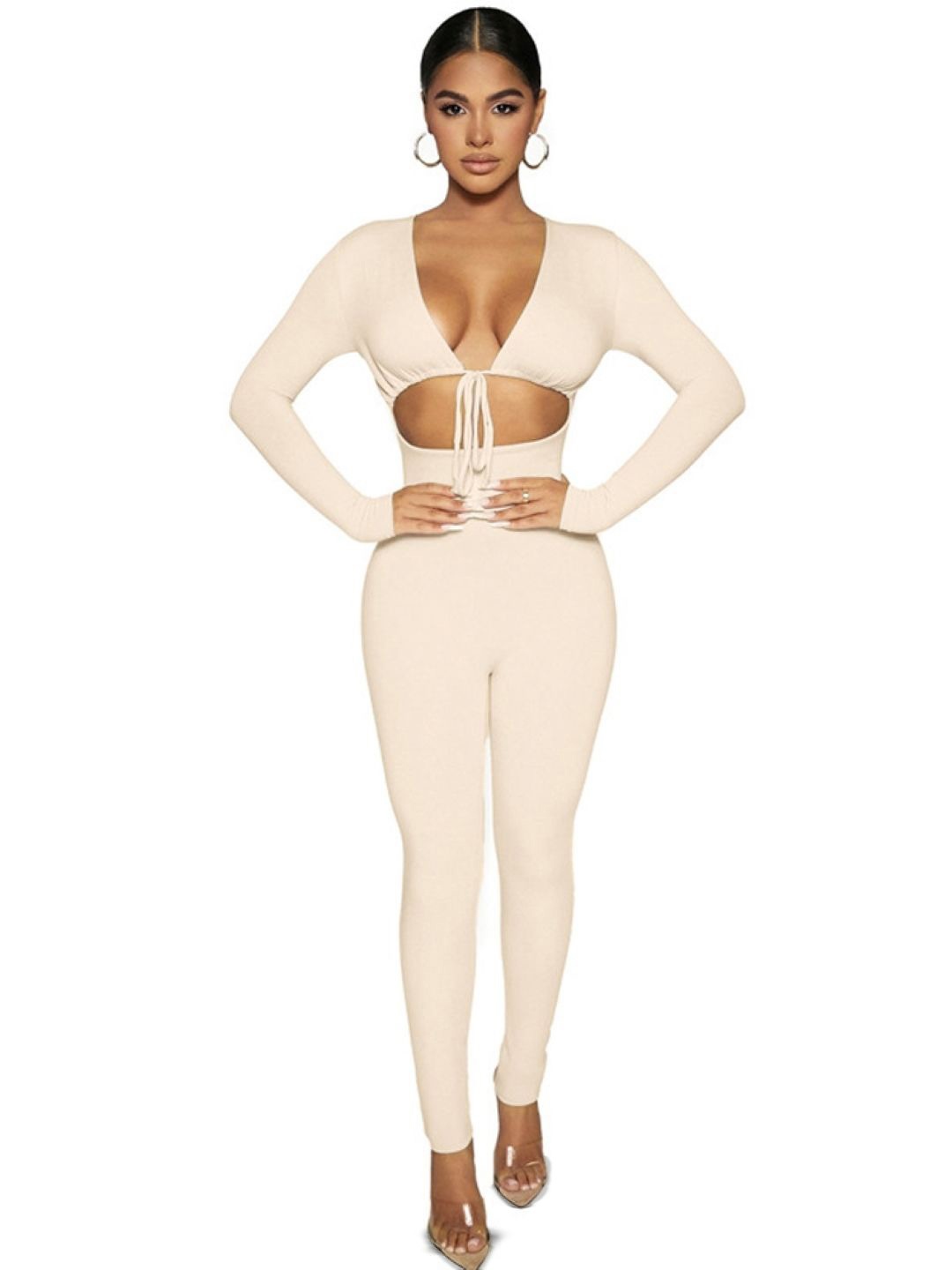 

KPOP Women Solid Basic Jumpsuit, Cream