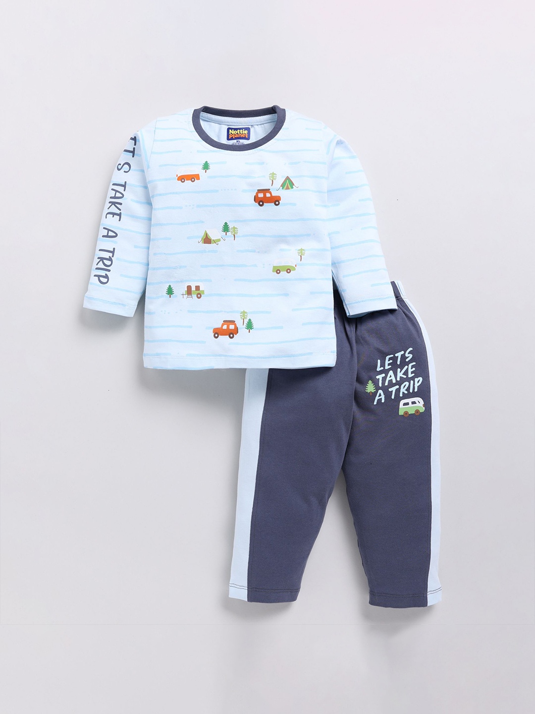 

Nottie Planet Boys Round Neck Pure Cotton Sweatshirt with Trouser, Blue