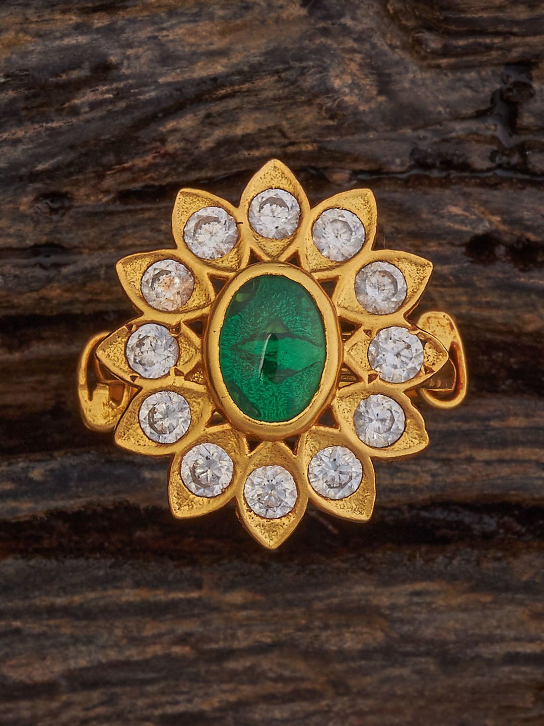 

Kushal's Fashion Jewellery 92.5 Pure Silver Gold-Plated Stones Studded Finger Ring