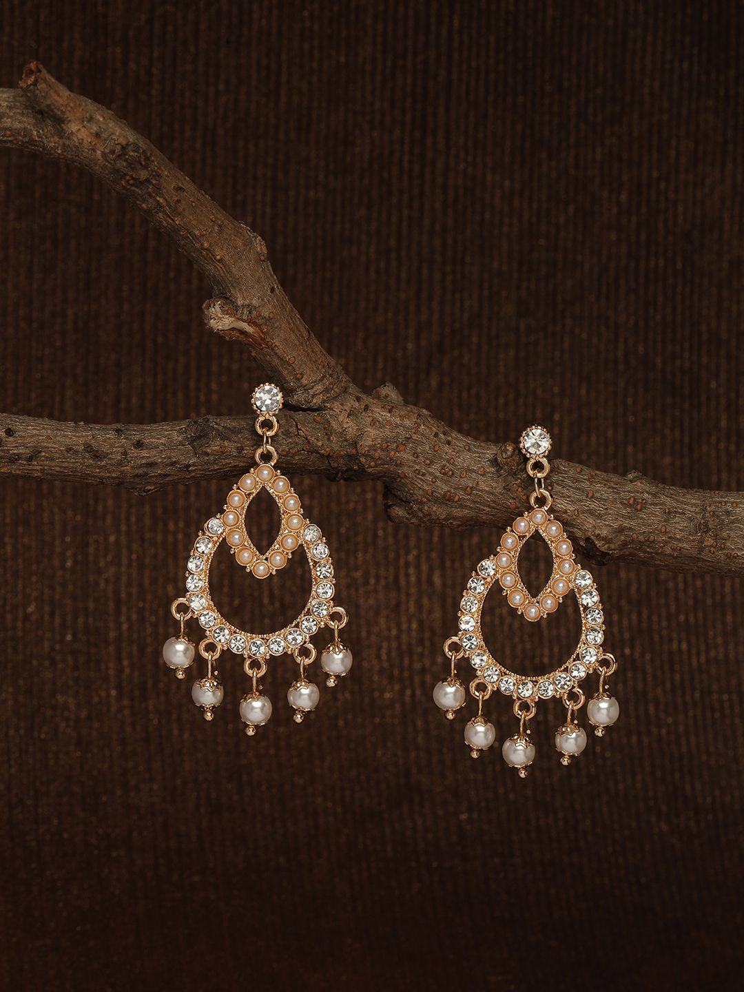 

Kalakrith Milano Teardrop Shaped Pearls Chandbalis, Gold