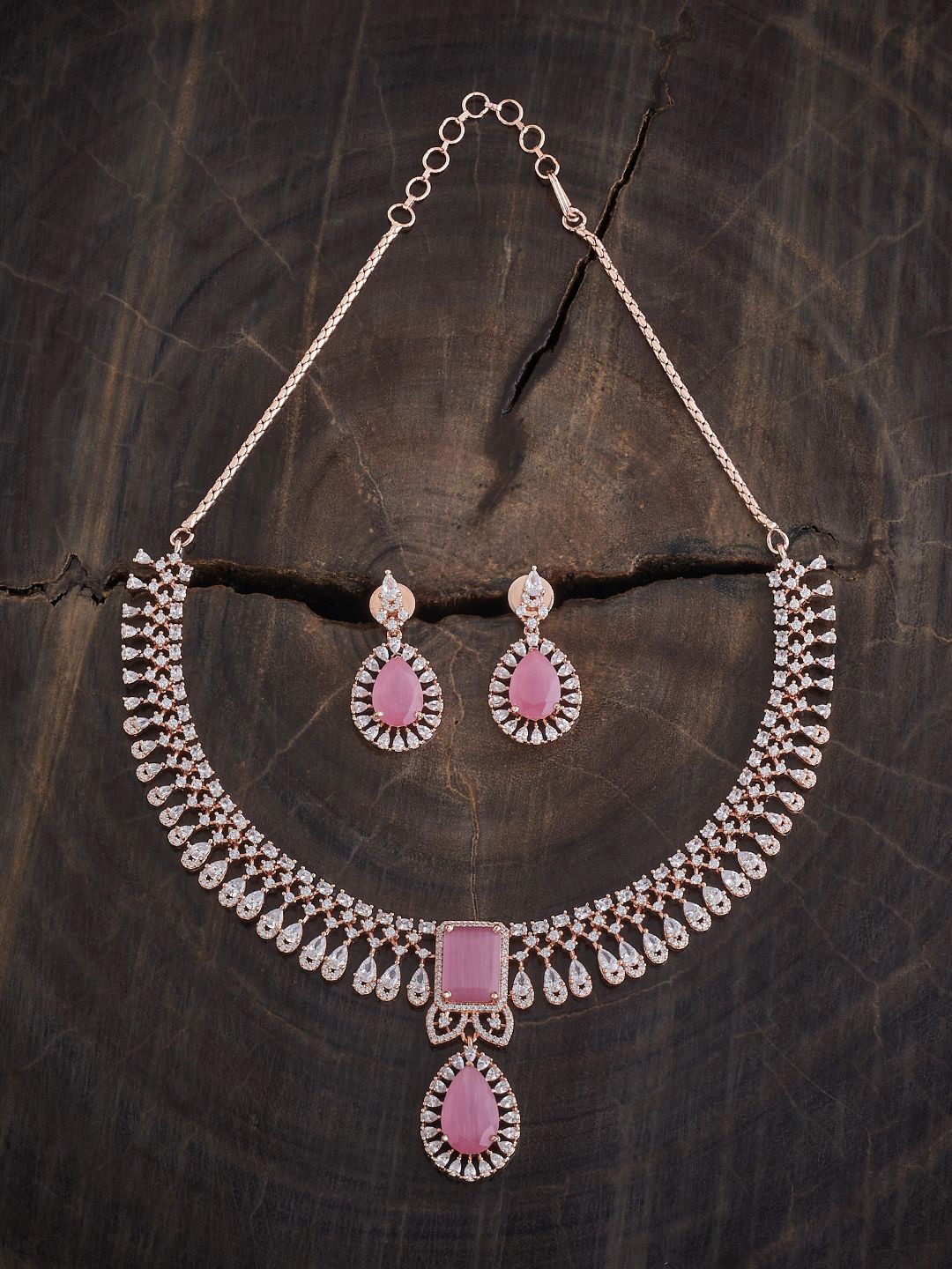 

Kushal's Fashion Jewellery Rose Gold Plated Cubic Zirconia Studded Jewellery Set