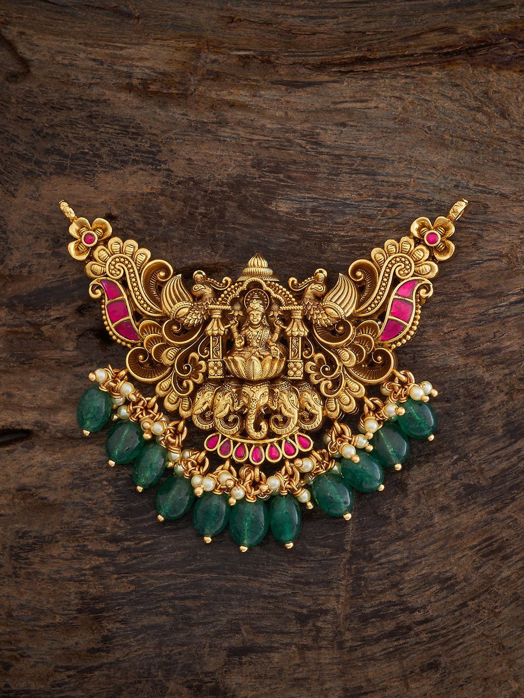

Kushal's Fashion Jewellery Gold-Plated 92.5 Pure Silver Artificial Stones Temple Pendants