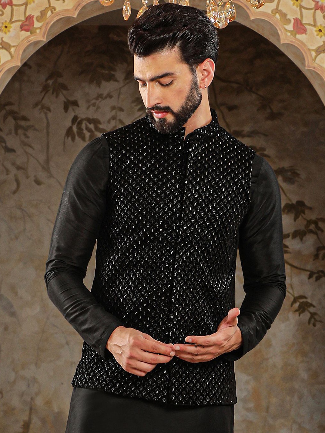 

HOUSE OF DEYANN Embroidered Nehru Jackets, Black