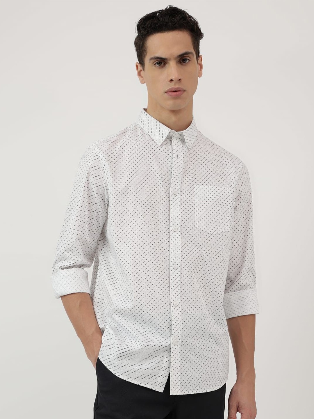 

Marks & Spencer Men Spread Collar Micro Ditsy Printed Cotton Casual Shirt, White