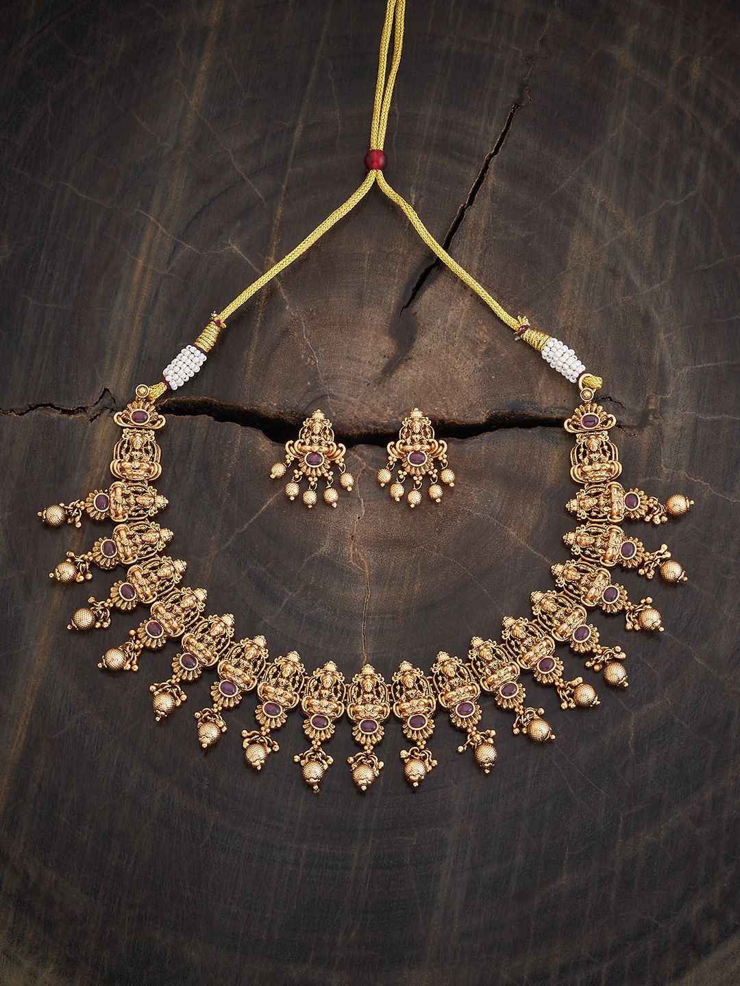 

Kushal's Fashion Jewellery Gold Plated Stone Studded Antique Jewellery Set