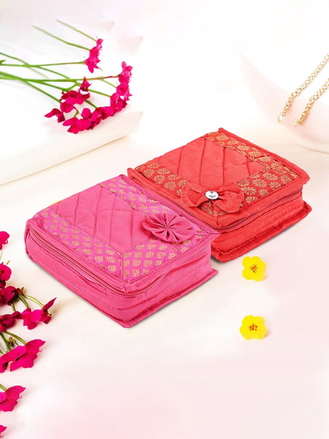 

Kuber Industries Pink & Red 2 Pieces Printed Jewellery Organisers