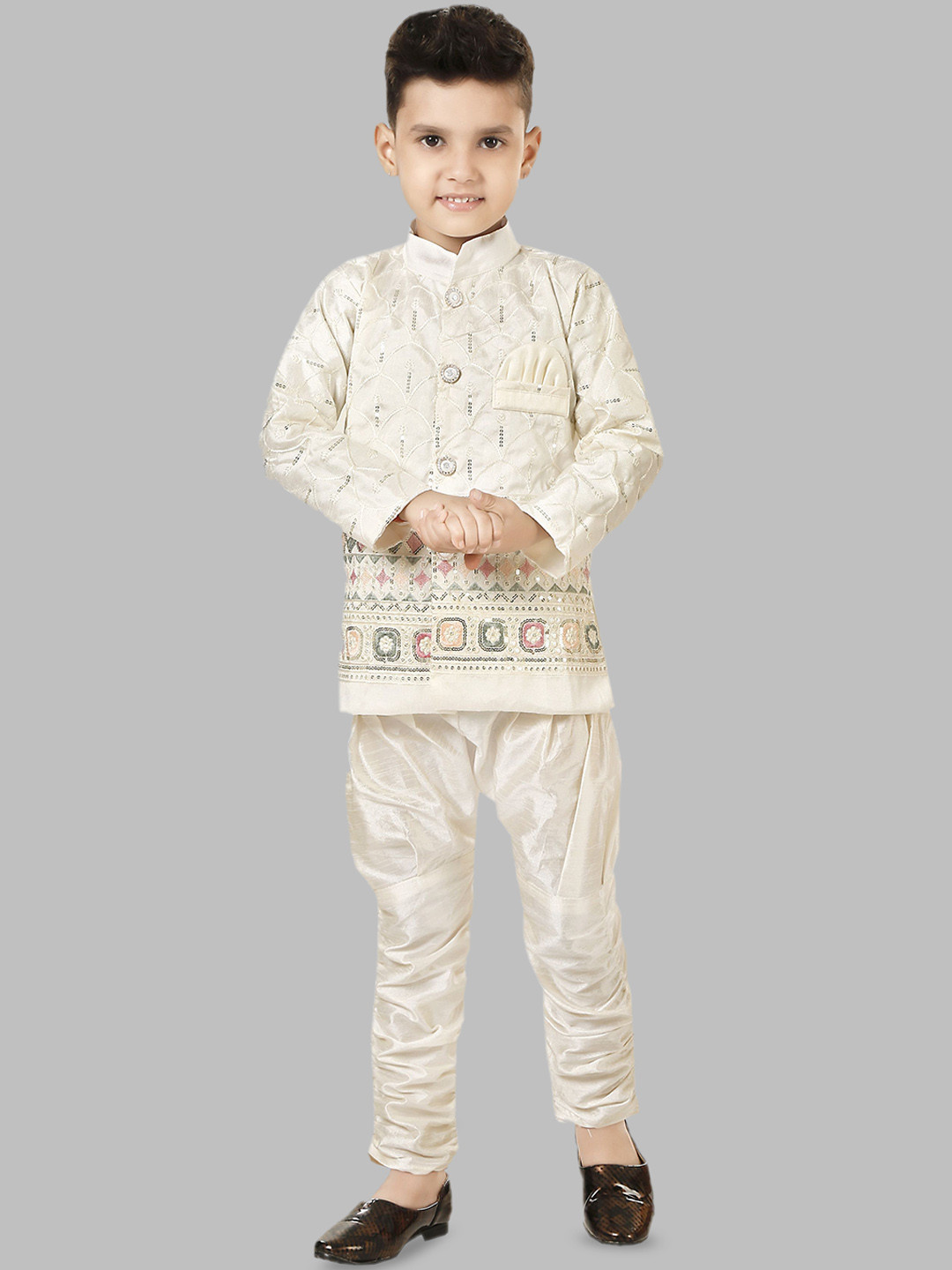 

BAESD Boys Embroidered Long Sleeve Sherwani Set, Off white
