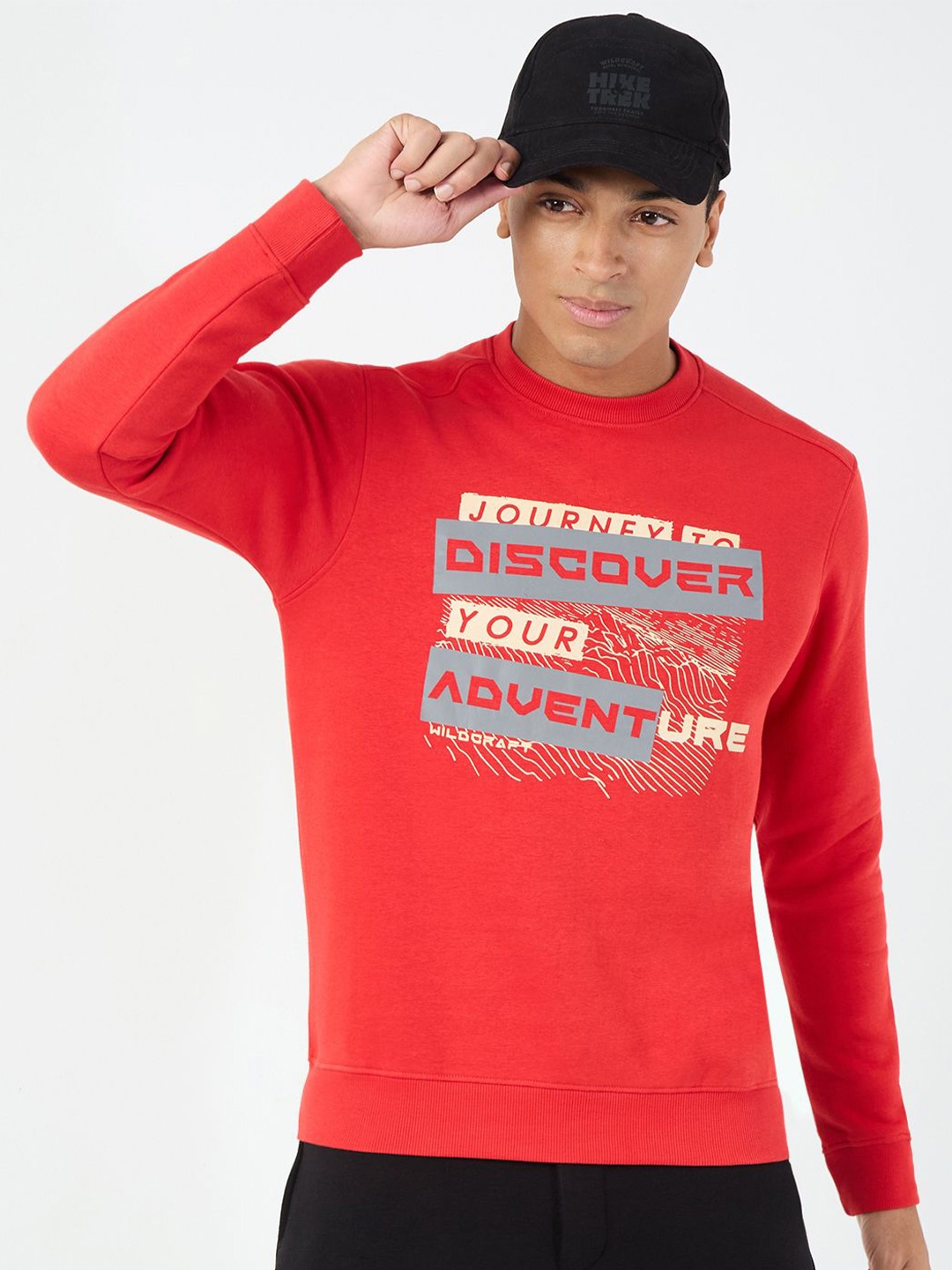 

Wildcraft Men Typography Printed Round Neck Cotton Pullover Sweatshirt, Red