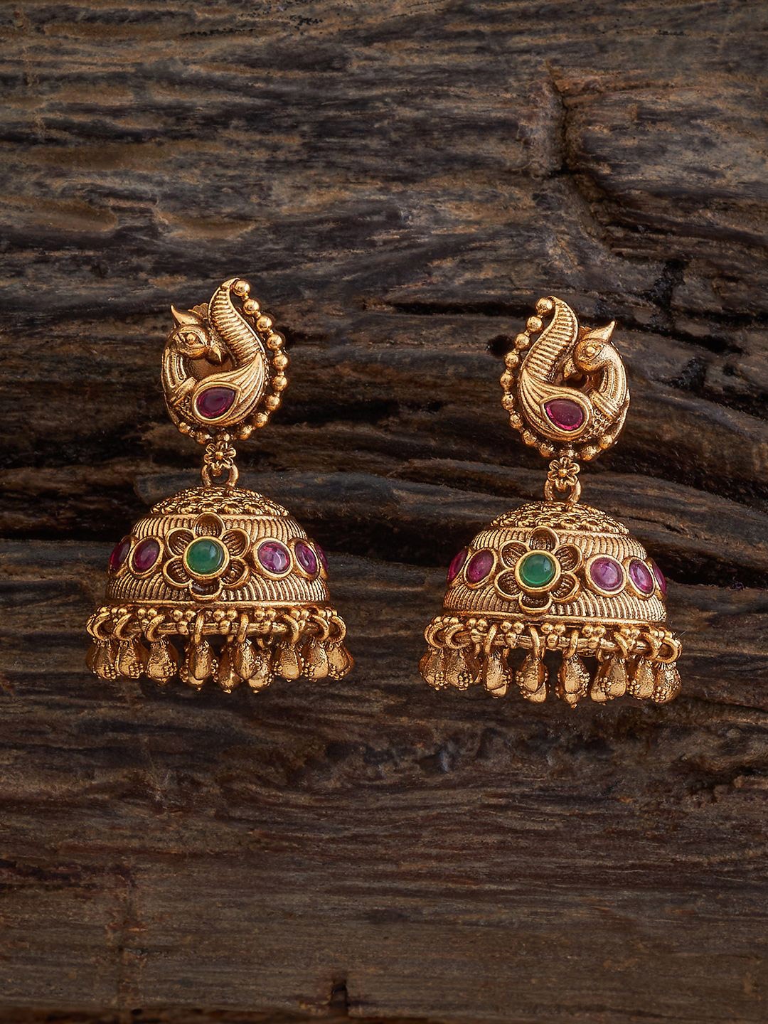 

Kushal's Fashion Jewellery Gold Plated Dome Shaped Artificial Stones Studded Jhumkas