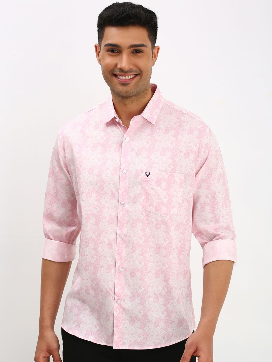 

Allen Solly Men Spread Collar Floral Printed Cotton Slim Fit Casual Shirt, Pink