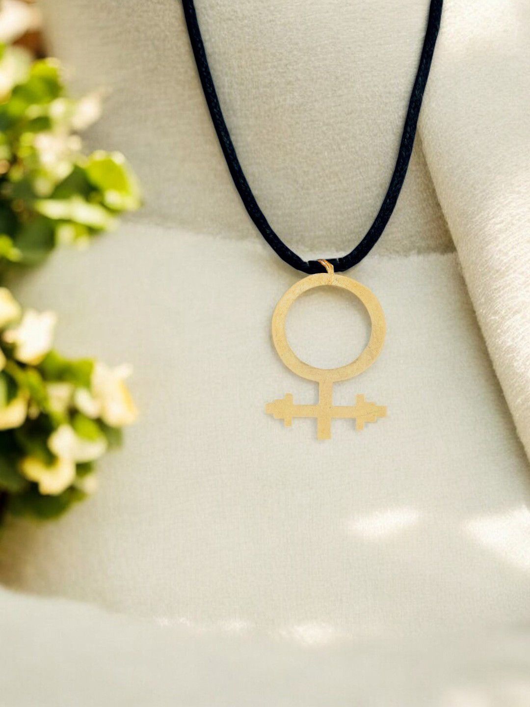 

Goldnera Men Geometric Symbol Pendant with Black Cord, Gold