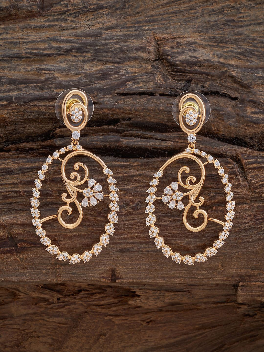 

Kushal's Fashion Jewellery Gold-Plated Cubic Zirconia Oval Drop Earrings