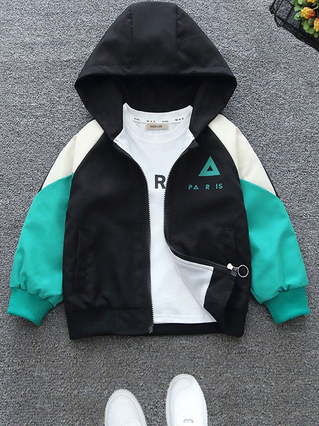 

INCLUD Boys Colourblocked Open Front Jacket, Black