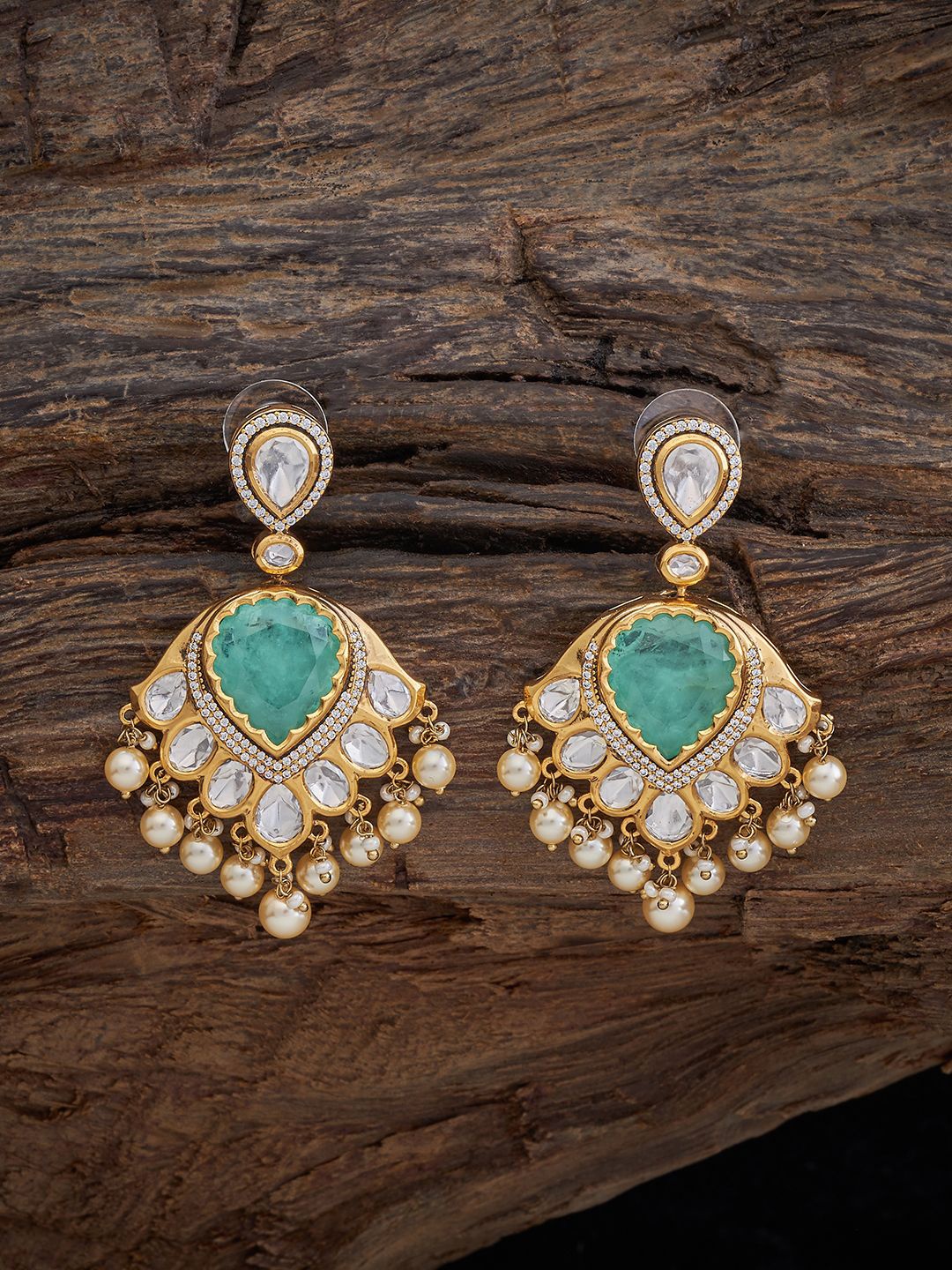 

Kushal's Fashion Jewellery Kundan Studded Teardrop Shaped Drop Earrings, Sea green