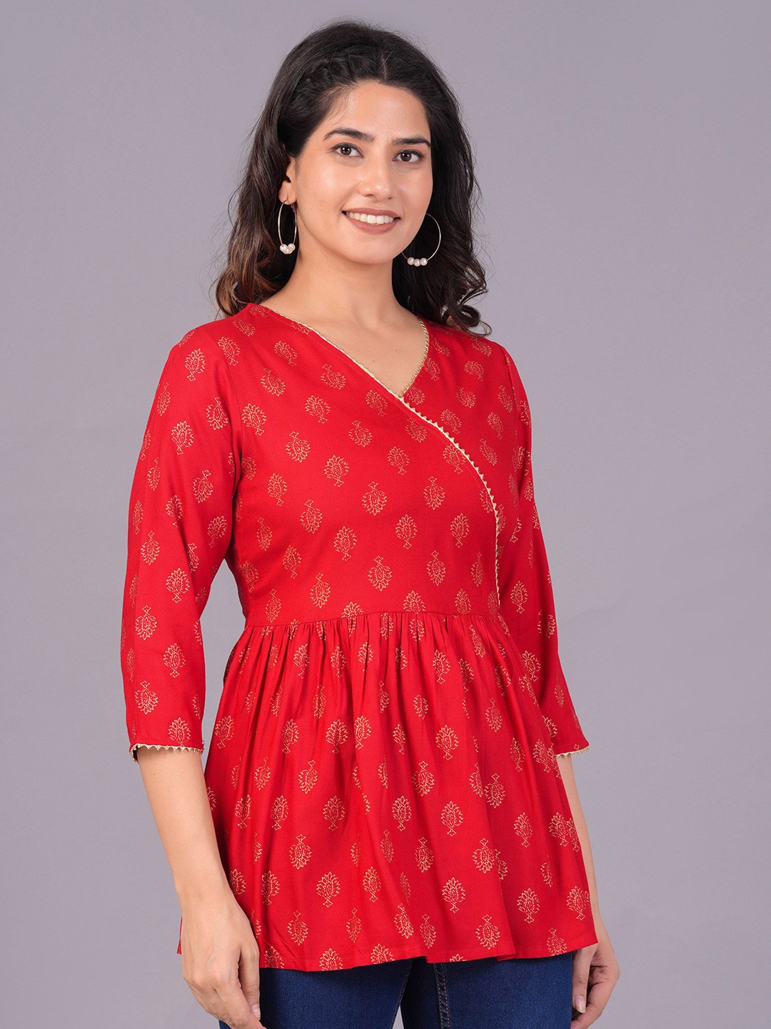 

BAESD Women Floral Printed V-Neck Top, Red