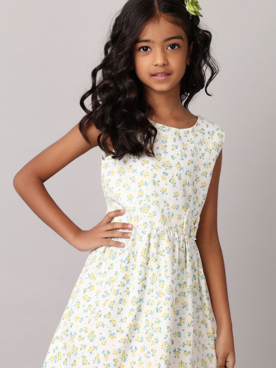 

V-Mart Girls Floral Printed Fit & Flare Knee Length Dress, White